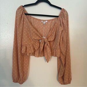 NWT Cloud Ten Tie Front Polka Dot Off-Shoulder Long Sleeve Blouse Large